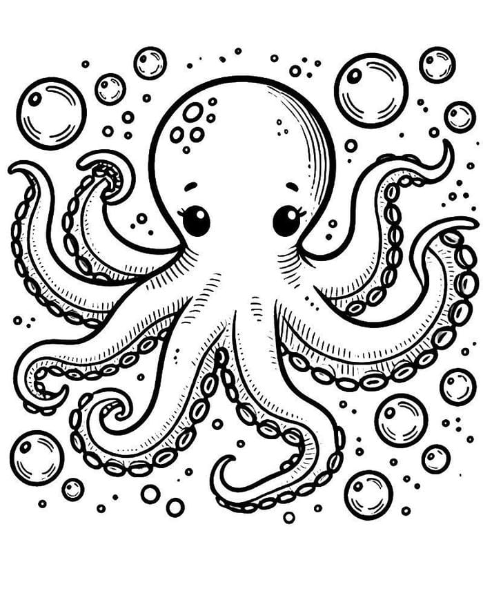 con bạch tuộc nét đơn dễ tô