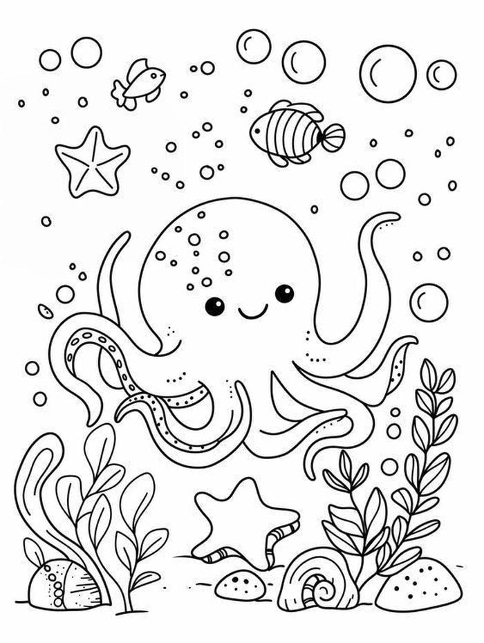 con bạch tuộc ngộ nghĩnh tranh tô màu