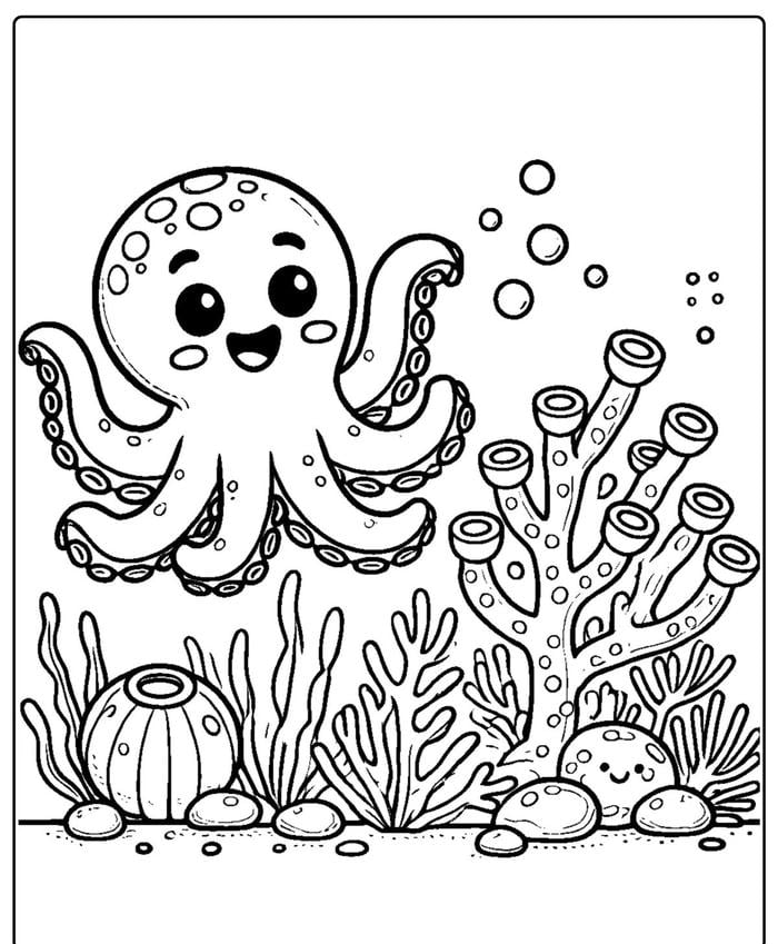 con bạch tuộc vui nhộn tranh tô màu