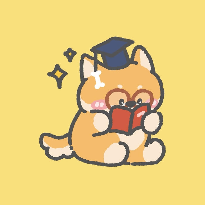 hình ảnh chó chibi cặm cụi đọc sách