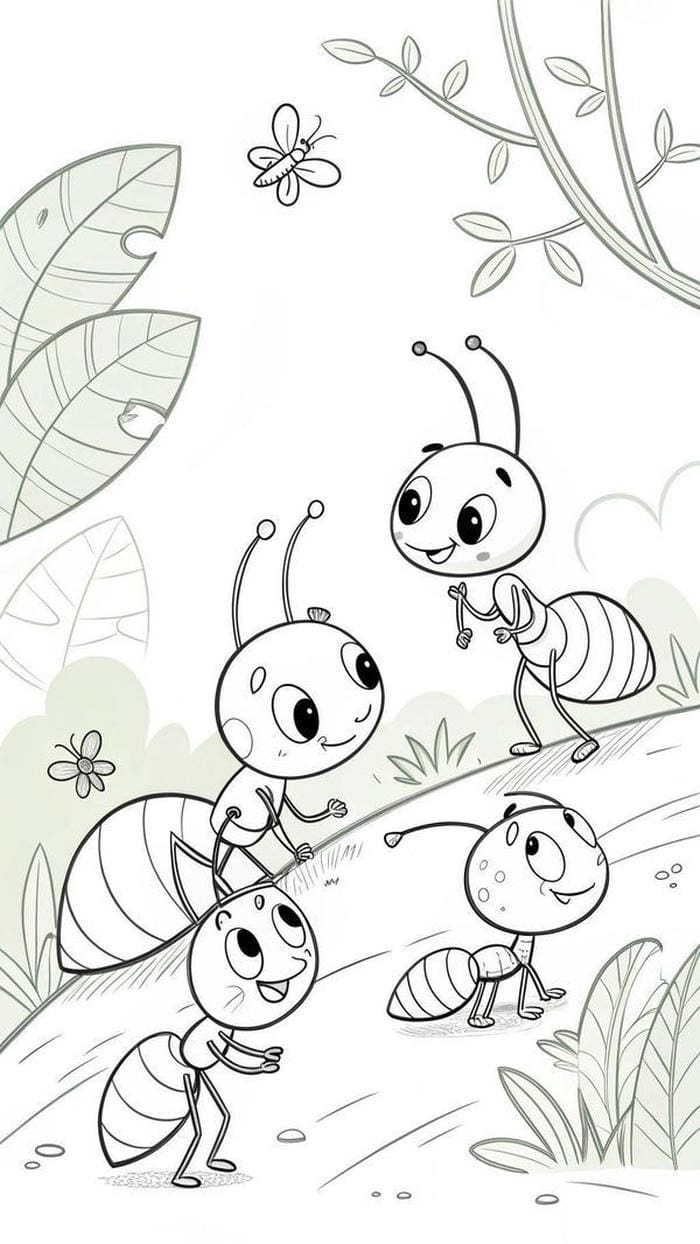 hình ảnh tranh tô màu con kiến bò đất