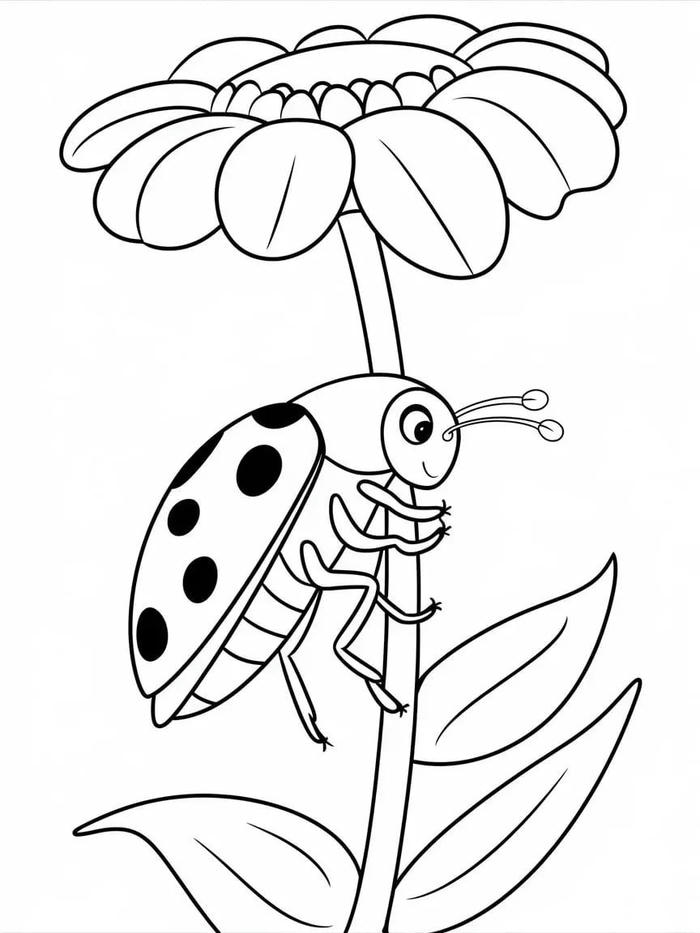 hình ảnh vẽ bọ rùa đang trốn dưới hoa xinh