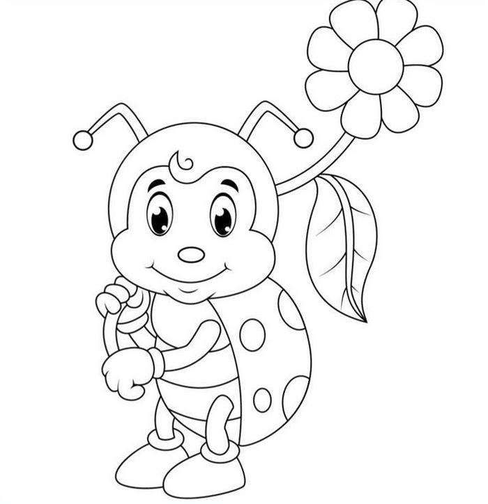 hình bọ rùa và bông hoa đơn giản để tô màu