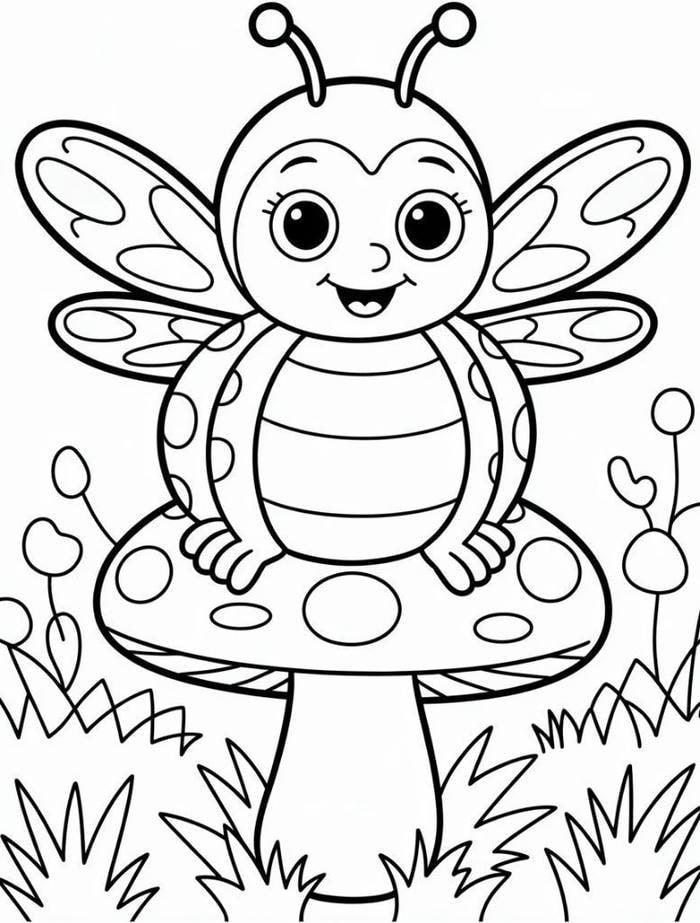 hình tô màu bọ rùa ngồi trên nấm