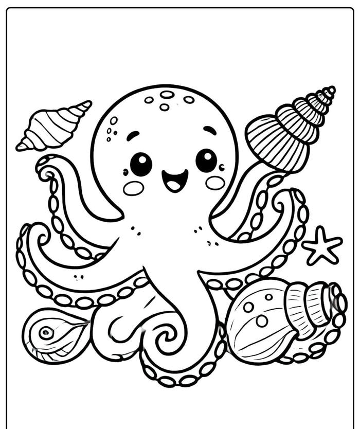 hình tô màu con bạch tuộc ta cầm con ốc