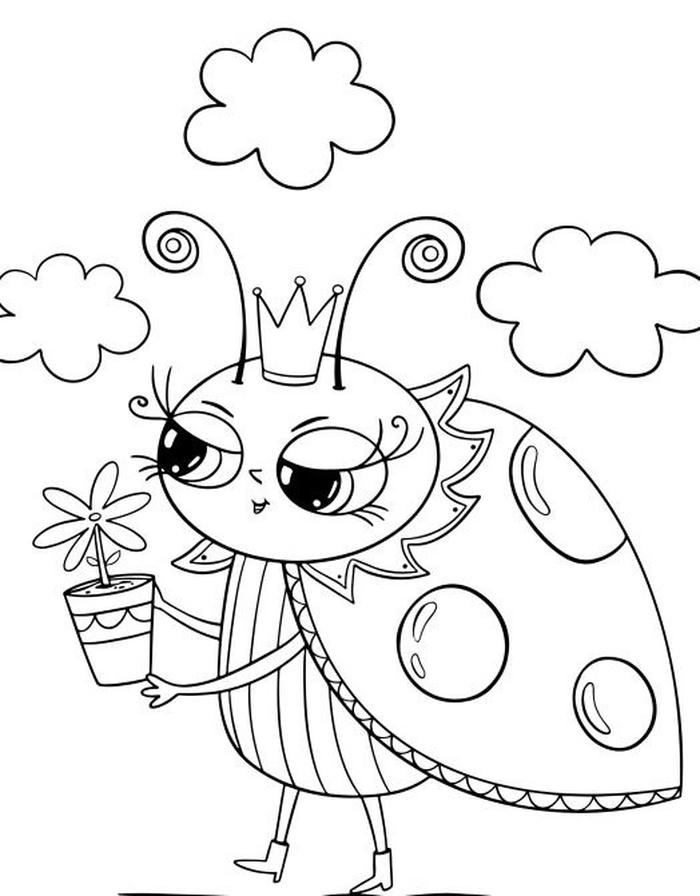 hình tô màu con bọ rùa đeo vương miệng