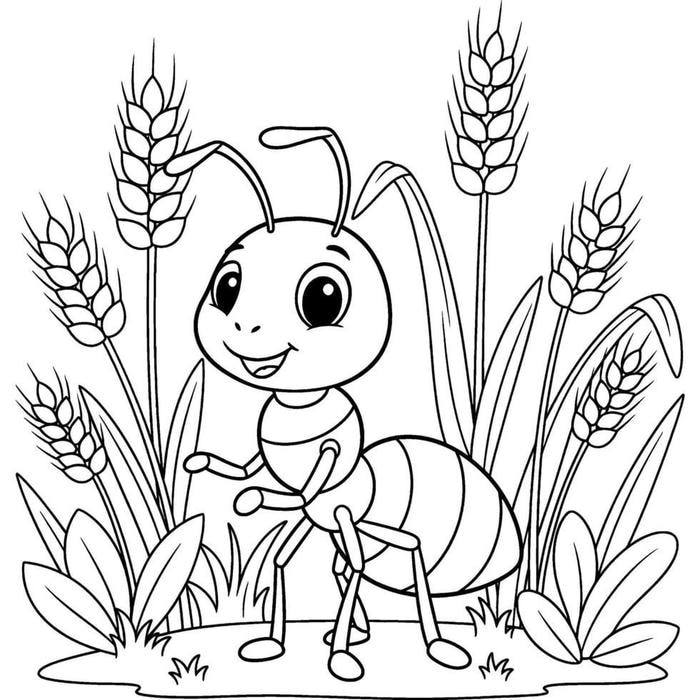 hình tô màu con kiến bên lông lúa