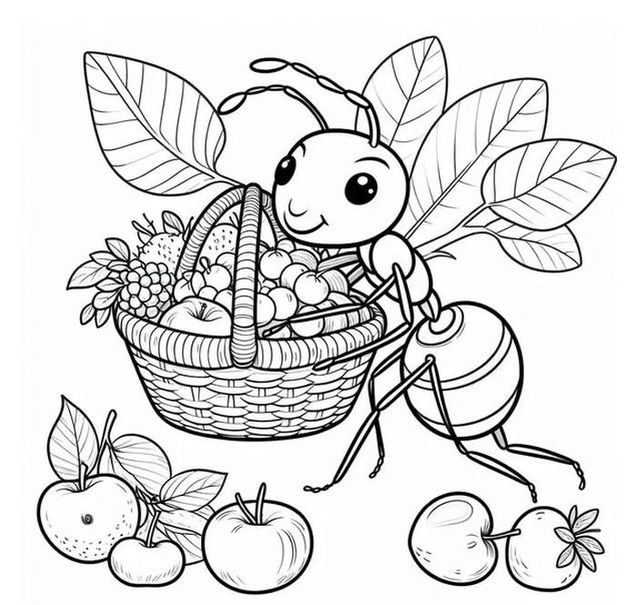 hình tô màu con kiến chăm chỉ làm việc