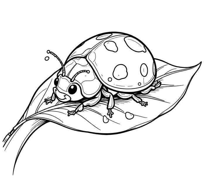 hình tranh tô màu con bọ rùa đậu trên lá