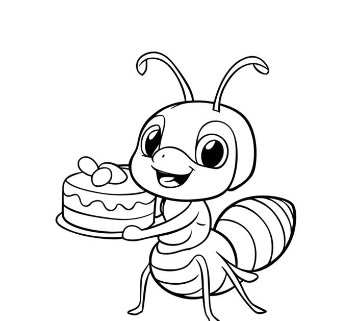 hình vẽ con kiến cầm bánh kem
