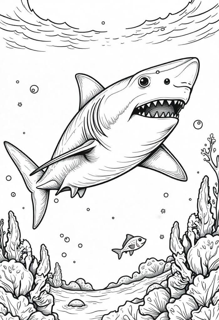 tranh tô màu cá mập cho lớp