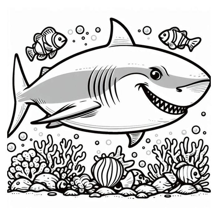 tranh tô màu cá mập cơ bản