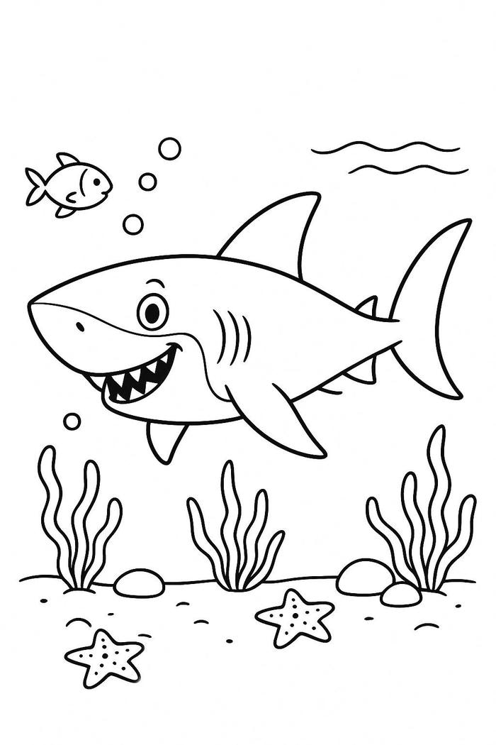 tranh tô màu cá mập nhẹ nét