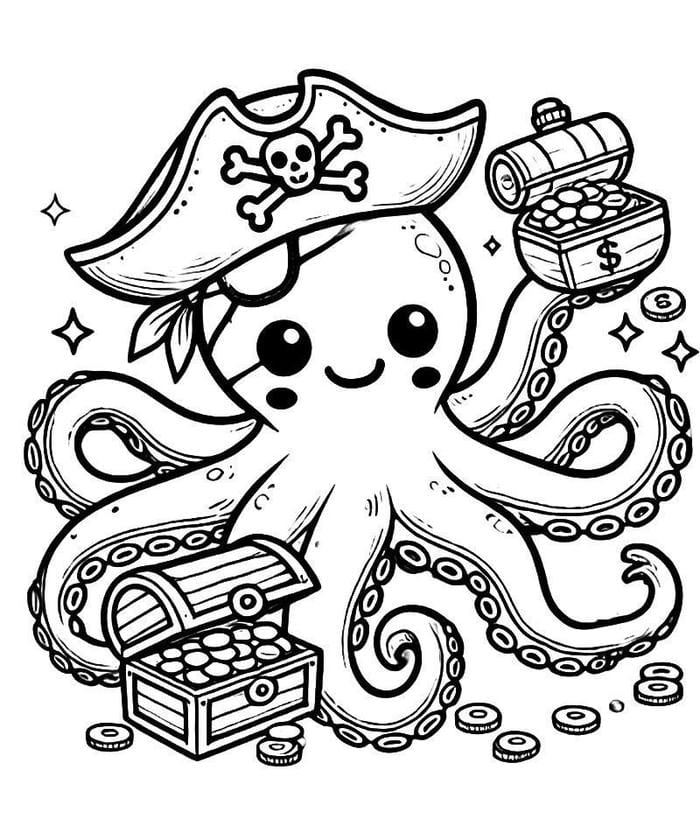 tranh tô màu con bạch tuộc cướp biển