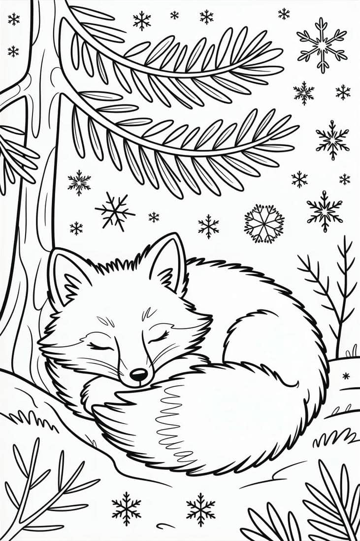tranh tô màu con cáo đang ngủ