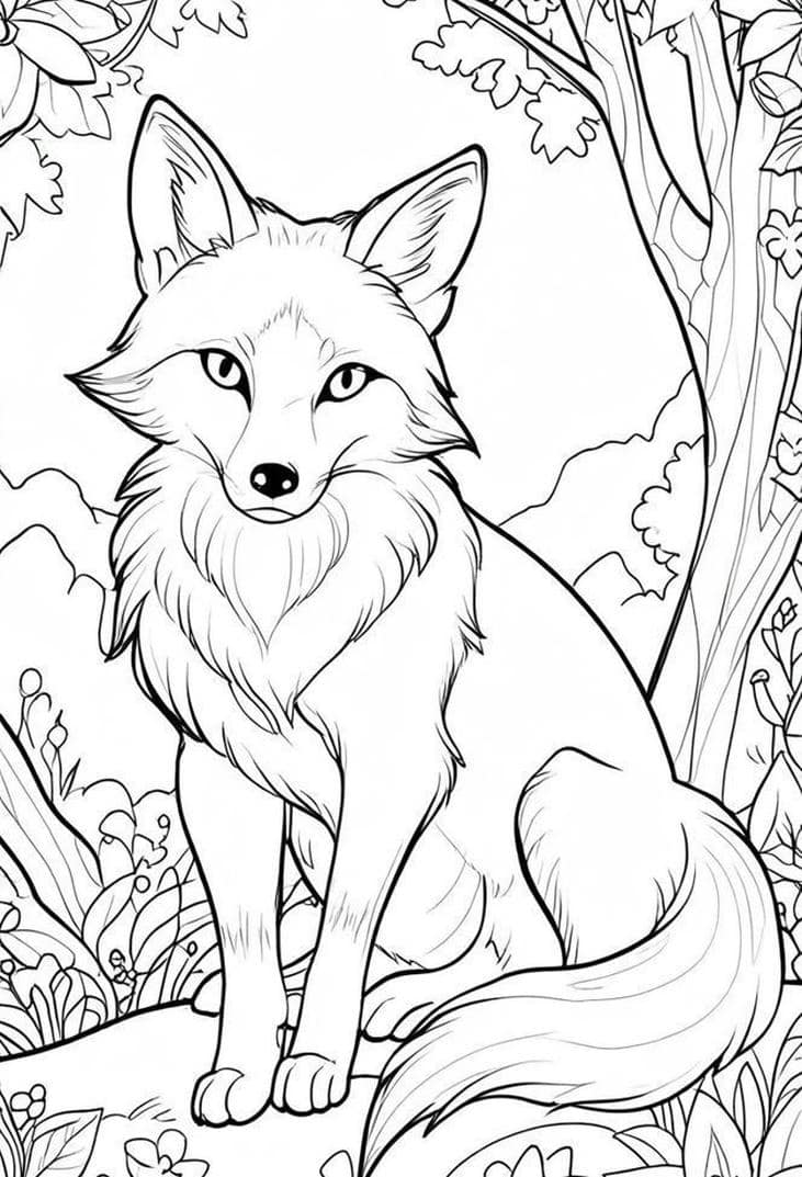 tranh tô màu con cáo đang nhìn