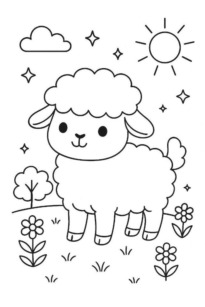 tranh tô màu con cừu dễ vẽ