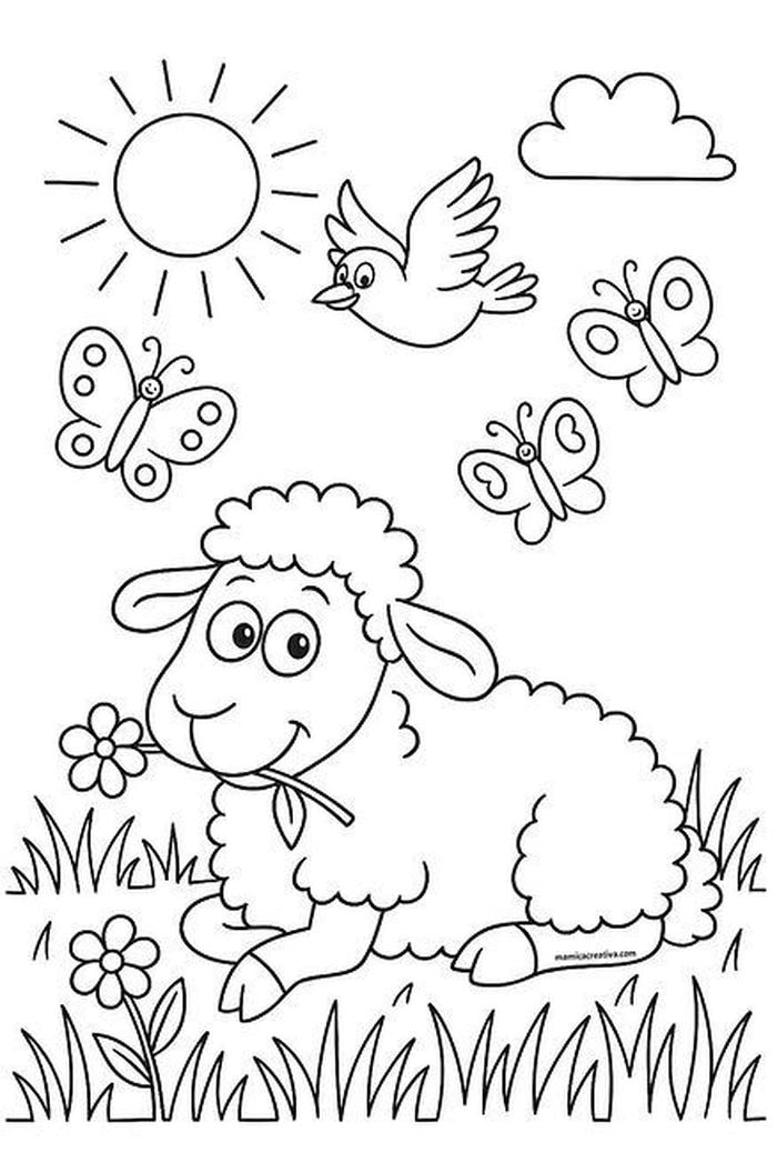 tranh tô màu con cừu thân thiện