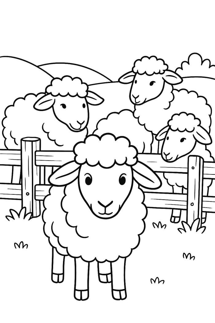 tranh tô màu con cừu vui nhộn
