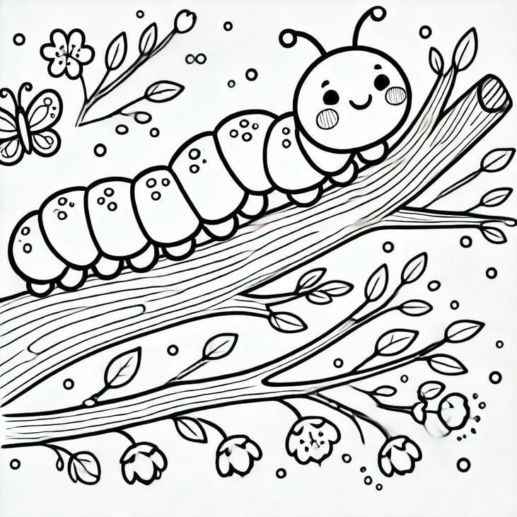 tranh tô màu con sâu dễ thương