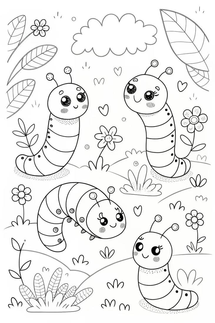 tranh tô màu con sâu dễ vẽ