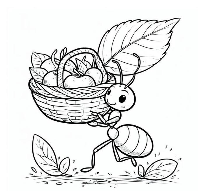 tranh tô màu kiến vác hoa quả