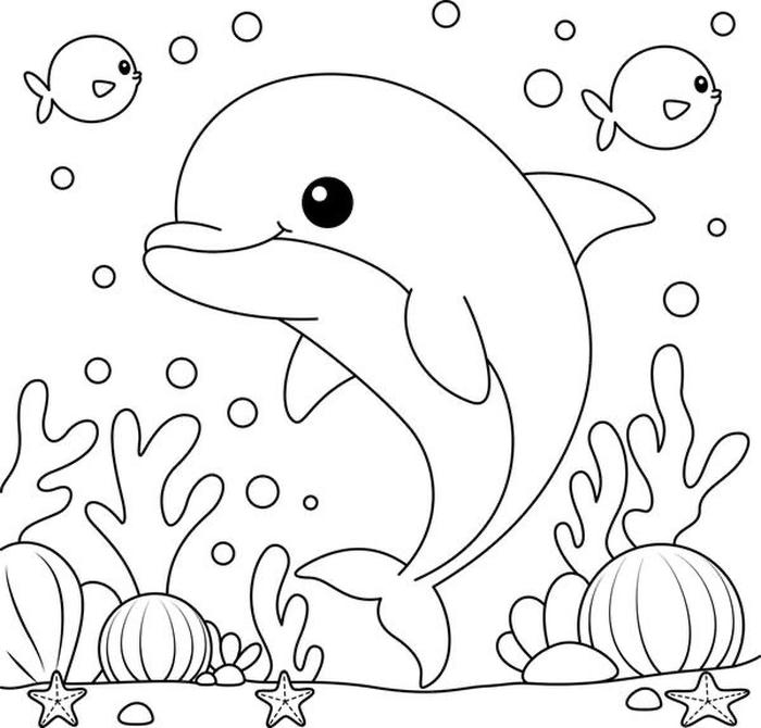 ảnh tranh tô màu cá heo biển xanh