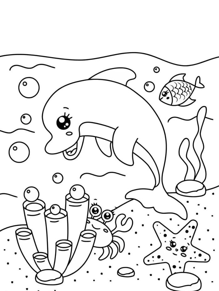 ảnh tranh tô màu cá heo đang bơi