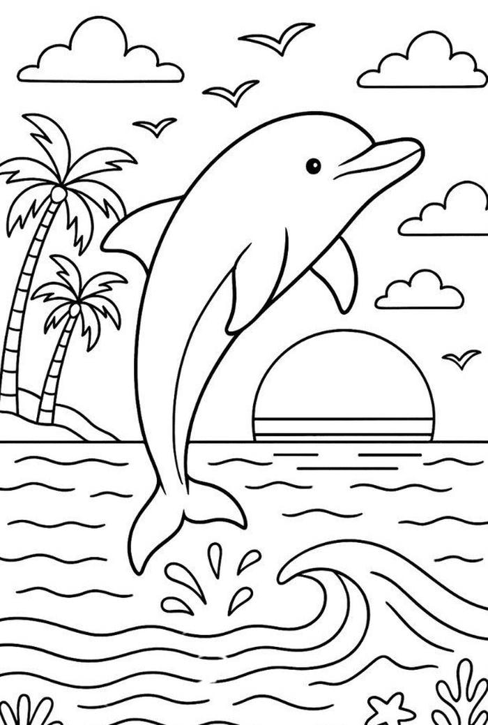 ảnh tranh tô màu cá heo thiết kế nhẹ