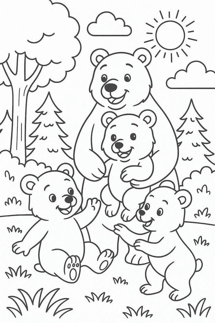 ảnh tranh tô màu con gấu cười tươi cho nhỏ