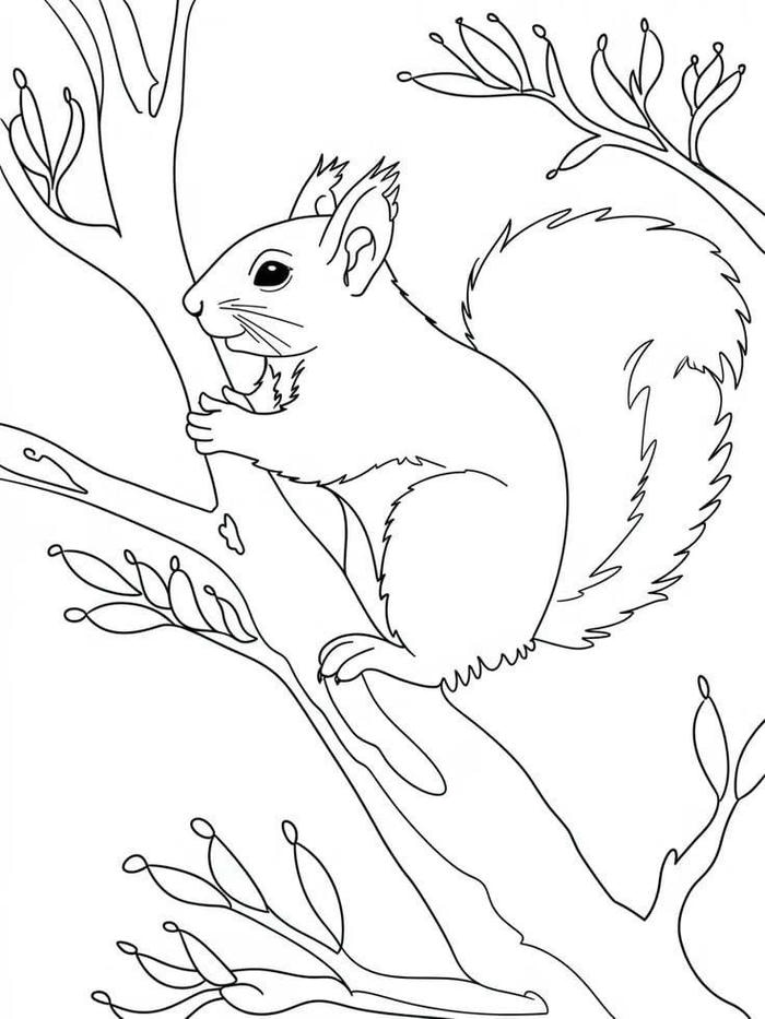 ảnh tranh tô màu con sóc đu mình trên dây