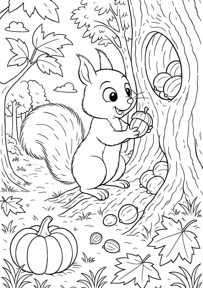 ảnh tranh tô màu con sóc tích trữ