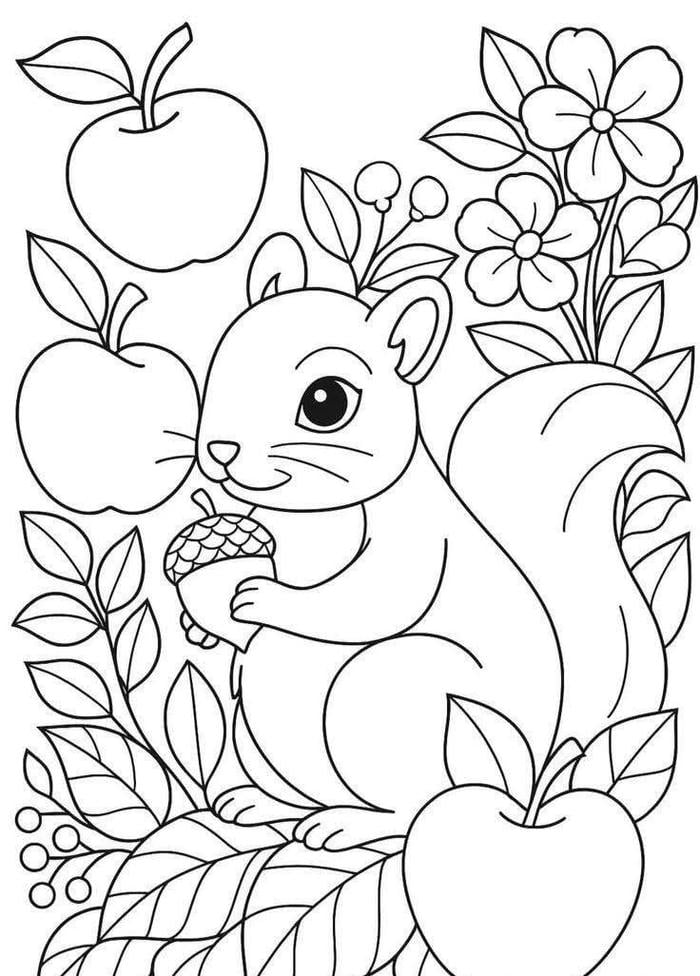 ảnh tranh tô màu con sóc vui vẻ