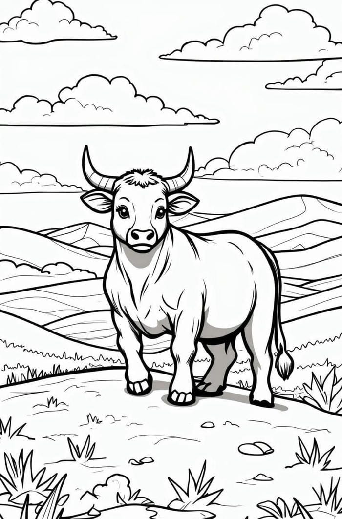 ảnh tranh tô màu con trâu phong cách làng quê