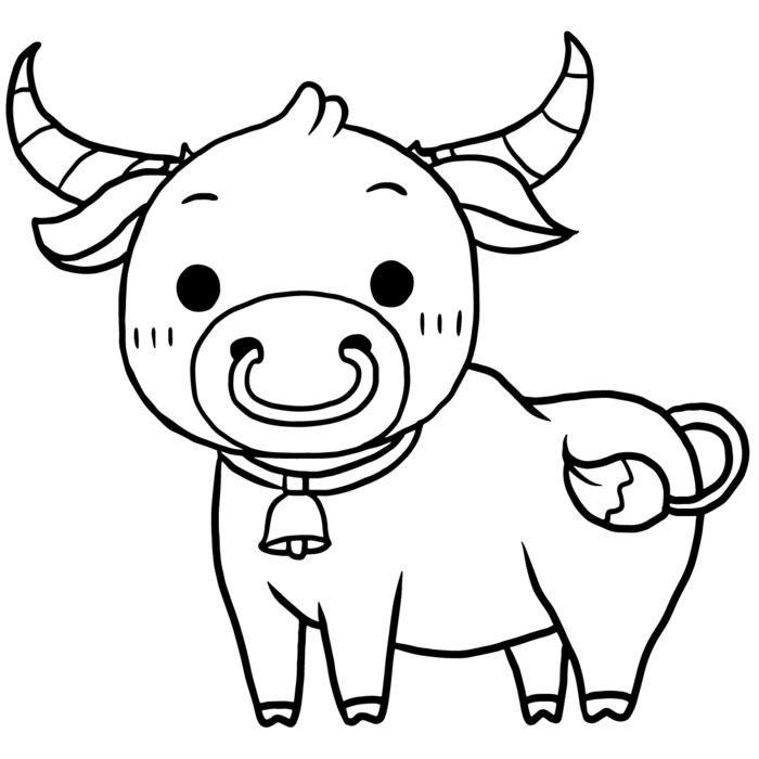 ảnh tranh tô màu trâu nhỏ cho bé nhận biết