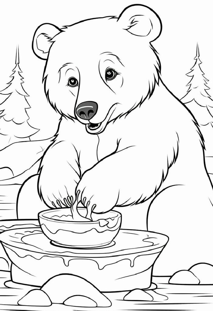 ảnh vẽ con gấu tròn trịa cho bé tập tô màu