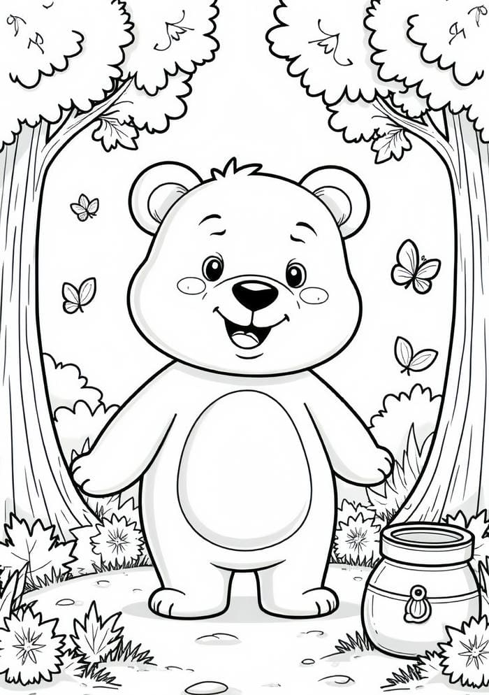 hình ảnh bé tô màu hình con gấu cười tươi