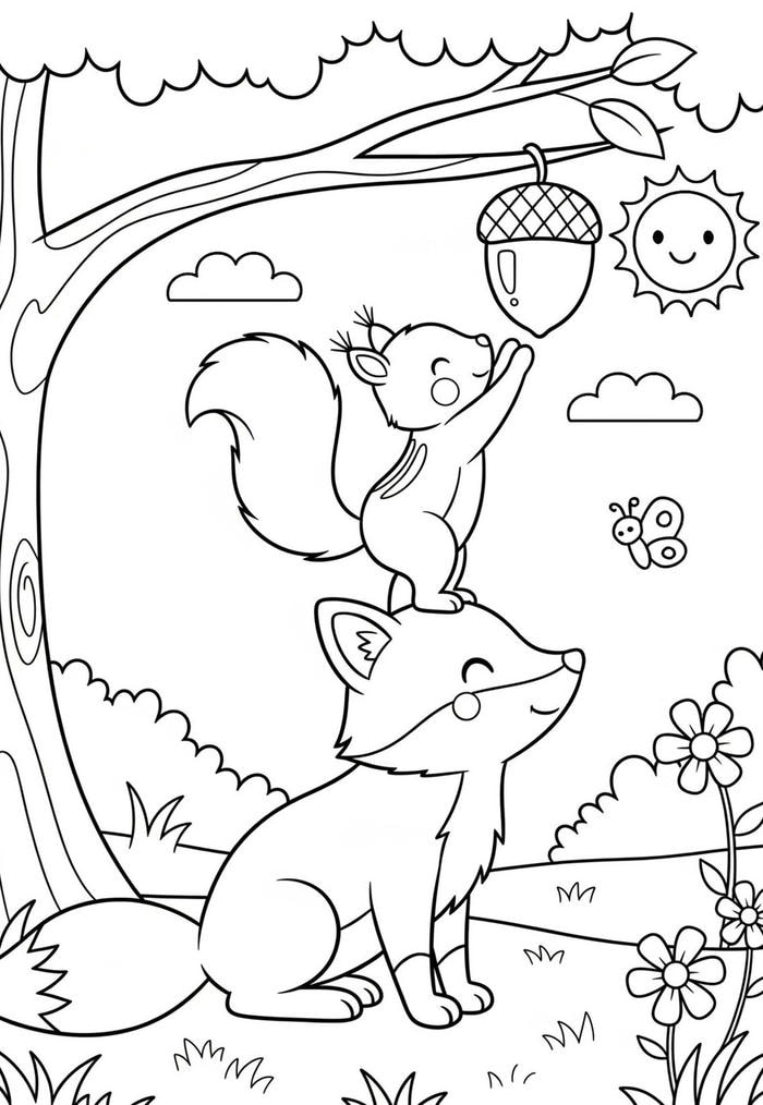 hình ảnh tô màu sóc và cáo