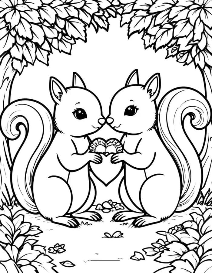 hình ảnh tranh tô màu 2 con sóc
