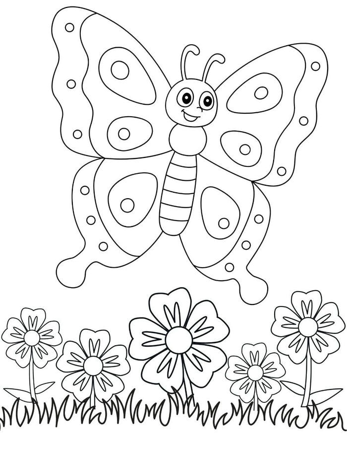 hình ảnh tranh tô màu bướm bay giữa vườn hoa