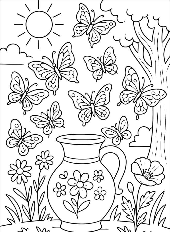 hình ảnh tranh tô màu bướm trong thiên nhiên