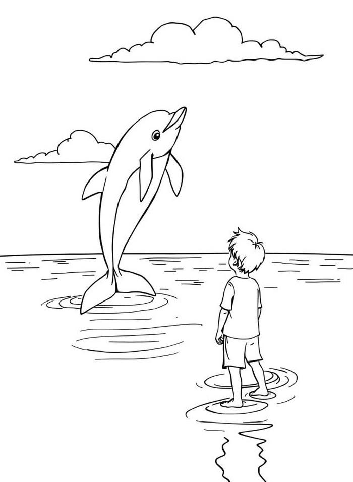 hình ảnh tranh tô màu cá heo biển cả