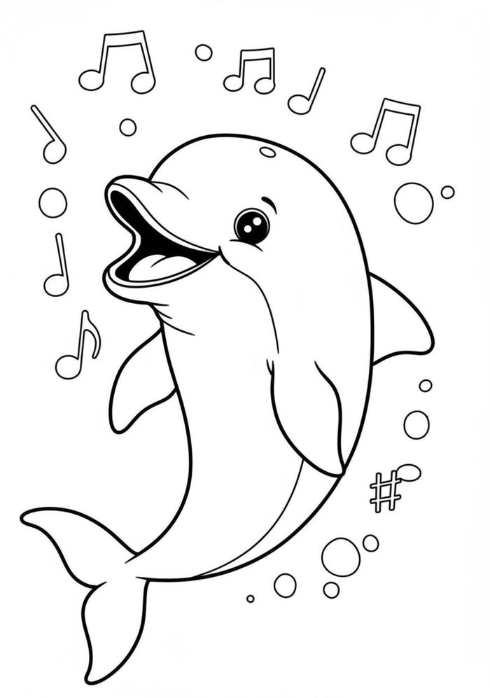 hình ảnh tranh tô màu cá heo kiểu thiếu nhi