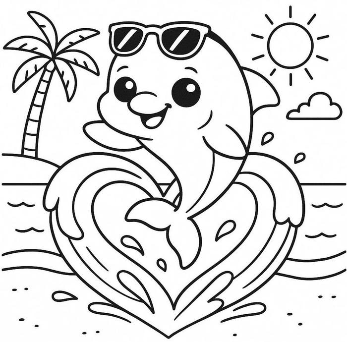 hình ảnh tranh tô màu cá heo tập tô
