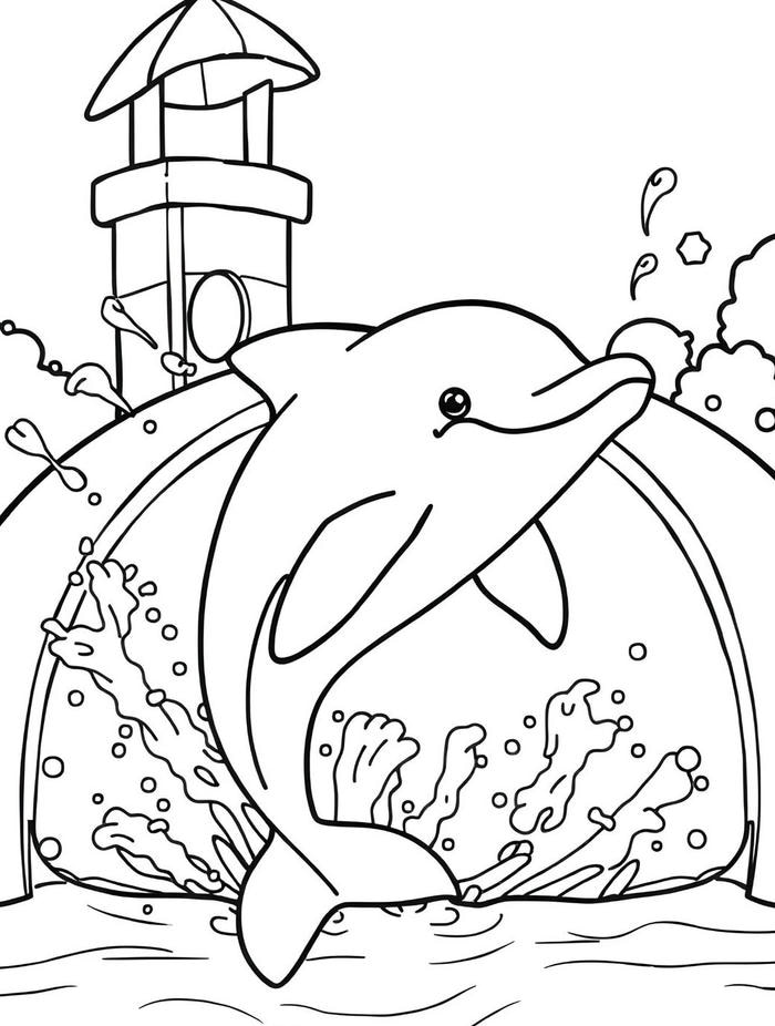 hình ảnh tranh tô màu cá heo tinh nghịch