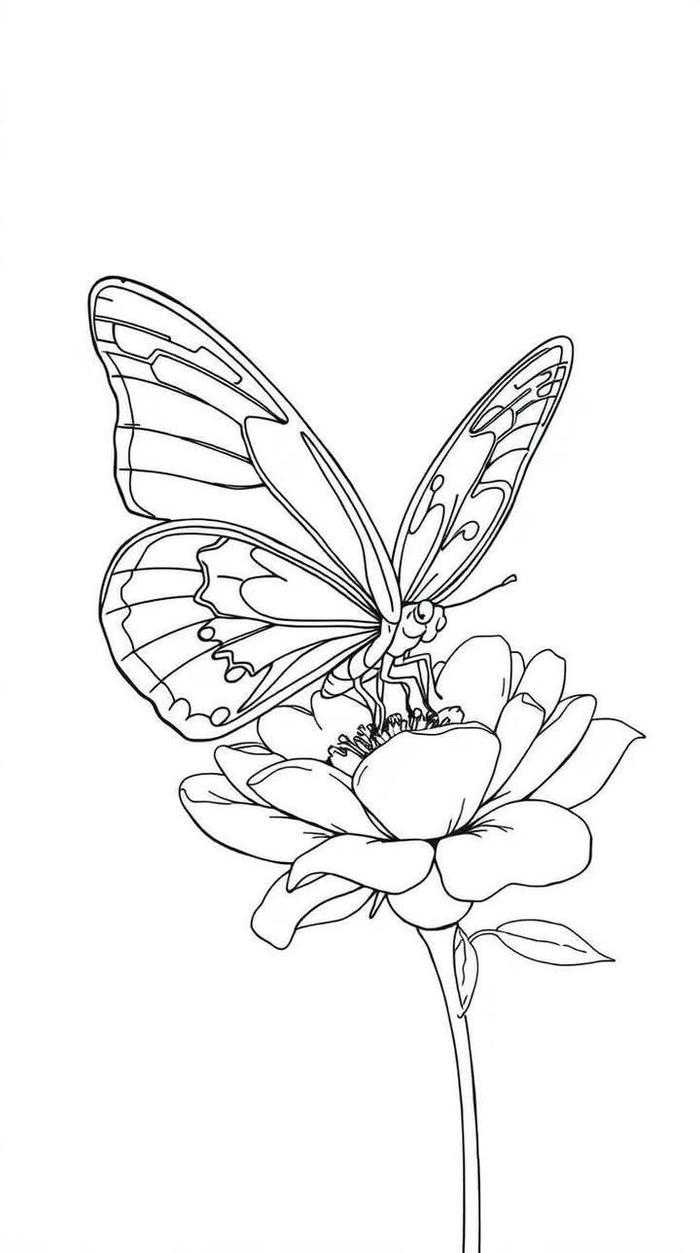 hình ảnh tranh tô màu con bướm đậu trên hoa