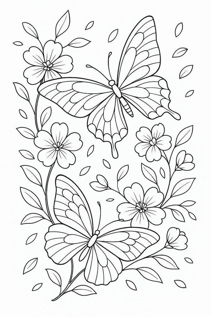 hình ảnh tranh tô màu con bướm và hoa