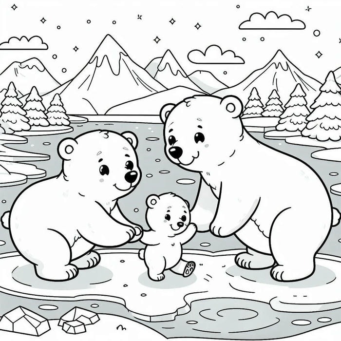 hình ảnh tranh tô màu con gấu bắc cực trắng
