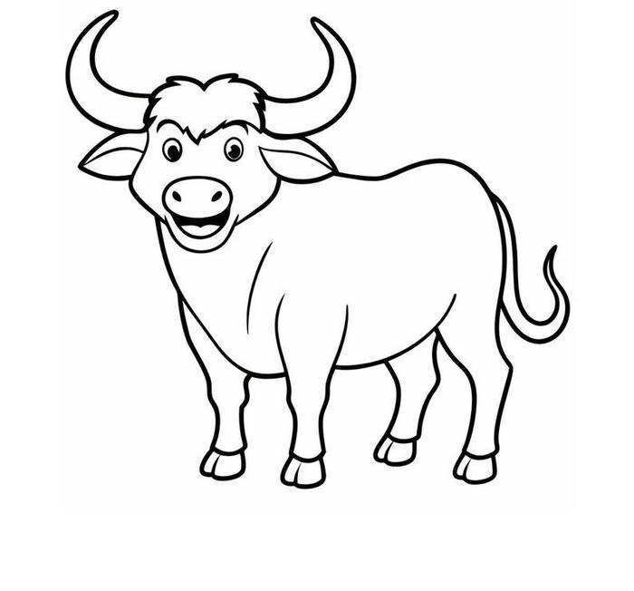 hình ảnh tranh tô màu trâu nền trắng