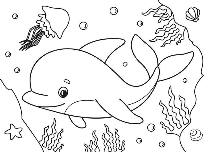 hình tranh tô màu cá heo cho lớp học